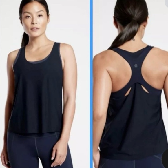Athleta Tank Sports Bra 2-In-1 Ultimate Support Top Navy blue Medium - Picture 1 of 8